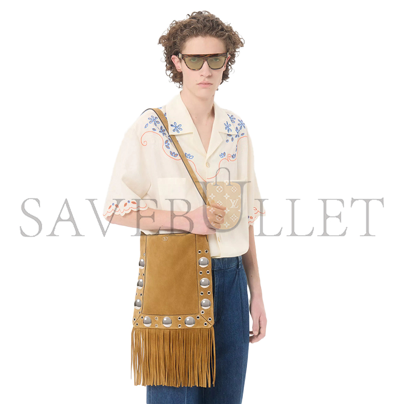 VALENTINO GARAVANI NELLCÔTE SUEDE SHOULDER BAG WITH FRINGES 7Y2B0R33JET_RDX (31*30*3cm)
